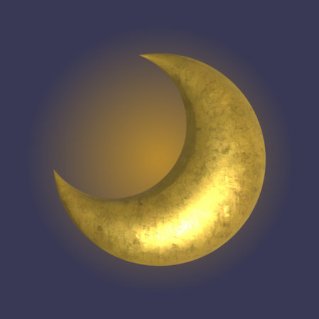 Gold 3d moon on blue background. Vector golden crescentのイラスト素材