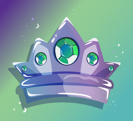 Cartoon Crown, Silver wealth and privileges of the King and Queen, Tiara with large Green crystals Emerald. Vector illustration for logo, icons and decor designのイラスト素材