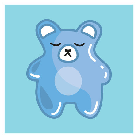 Cute jelly blue bear, sleeping teddy with close eyes, icon flat illustrationのイラスト素材