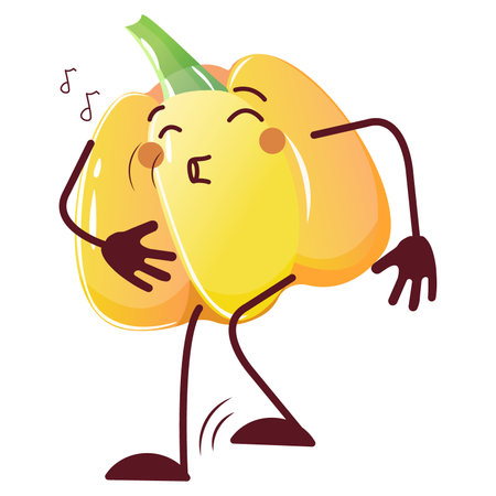 Yellow pepper. Singing cute character in mascot style. vector illustration. vegetable element for design and print. bright and cheerful illustrationのイラスト素材