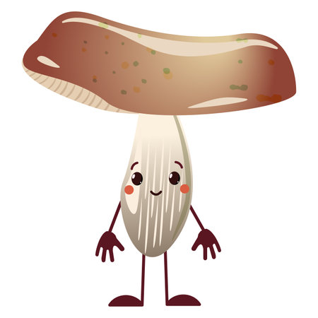 Cute Mushroom Character Design Illustration isolated on white. Element for print or bookのイラスト素材