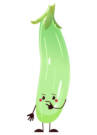 thoughtful dreamy zucchini, cute veggie character. illustration, vector on white backgroundのイラスト素材