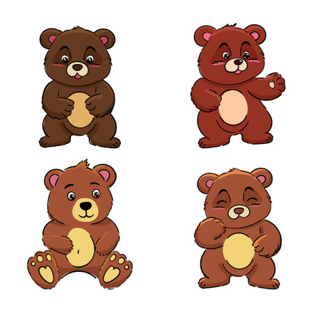 Set of cute Brown Bear character standing, sitting, cartoon vector illustration isolated on white background. Baby bears hand drawn. elements for design printingのイラスト素材