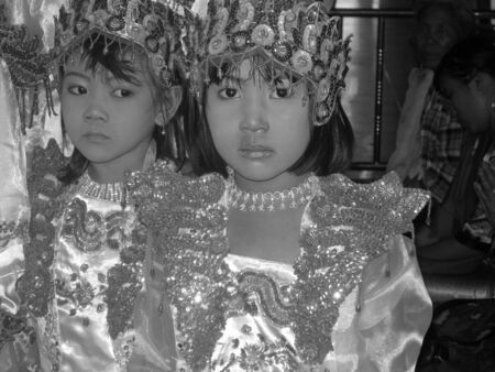young girls at a holy ritual at a templeのeditorial素材