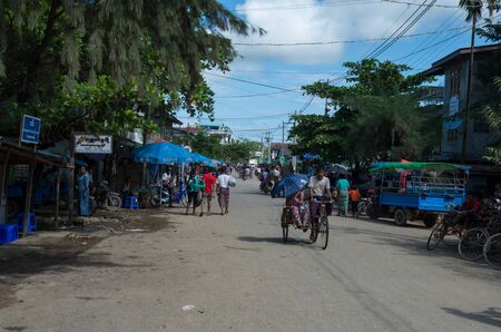 Mrauk-u, Rakhine State / Myanmar - October 19 2016: Everyday main street life sceneのeditorial素材