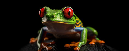 Red eyed tree frog on a black background. Close up.の素材