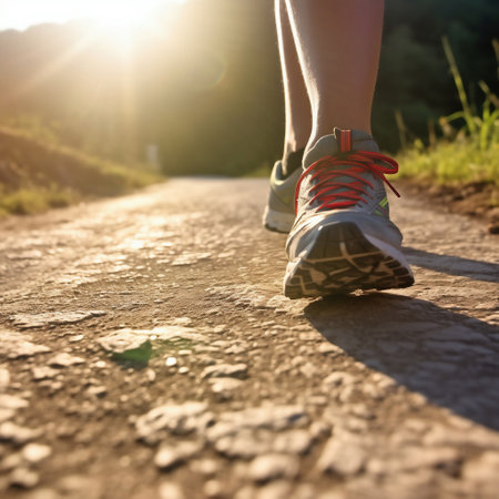 Runner athlete running on forest trail. woman fitness jogging workout wellness concept.の素材