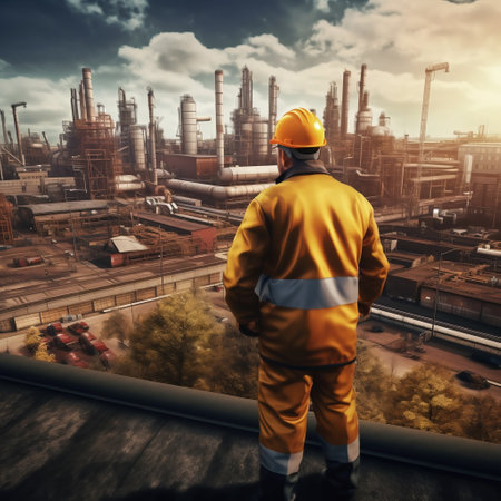 Engineer standing in front of industrial plant. Industrial and construction concept.の素材