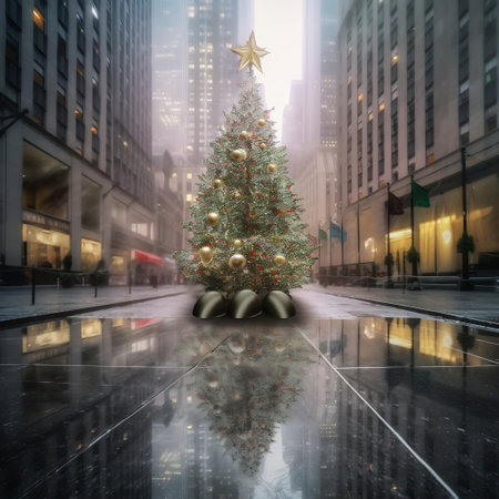 Christmas tree on the street in New York City. 3D renderingの素材