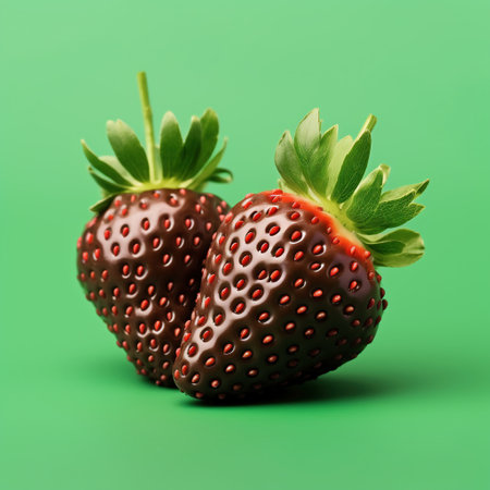 Strawberry isolated on green background. Minimal food concept.の素材