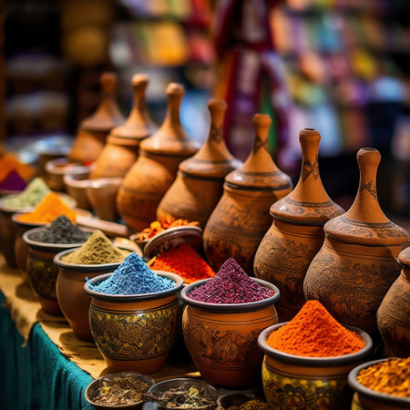 Colorful spices on the market in Fez, Morocco, Africaの素材