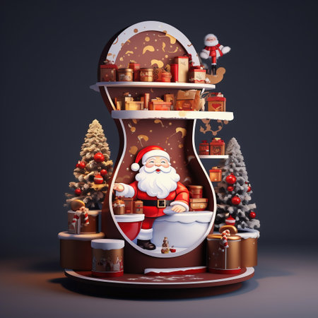 Santa Claus and Christmas tree with gifts 3D illustrationの素材