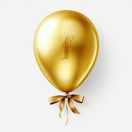 Gold balloon with ribbon and bow isolated on white background. Vector illustration.の素材