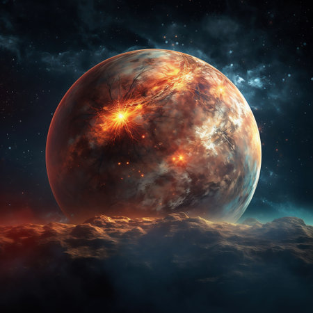 planet in the night sky with stars and nebula. 3d renderingの素材