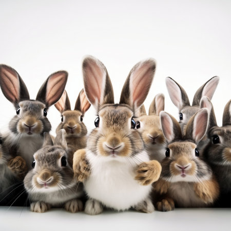 Group of cute little rabbits on white background. Easter bunny concept.の素材