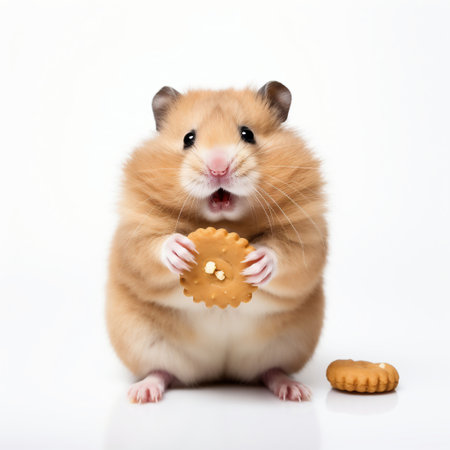Hamster with cookie isolated on white background. Funny hamster with cookiesの素材