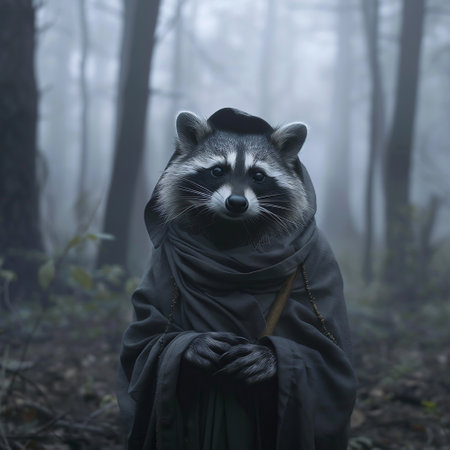 Raccoon in the forest. Fantasy image of a raccoon.の素材