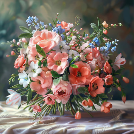 Bouquet of spring flowers. Bouquet of flowers on the tableの素材