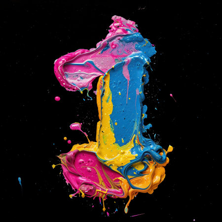 Colorful paint splashes isolated on black background. 3d renderingの素材