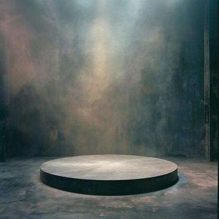 Empty podium in the dark room with smoke. 3D Renderingの素材