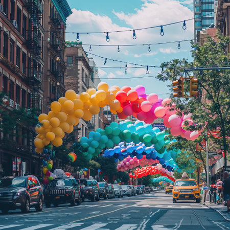 Colorful balloons in the streets of New York City.の素材