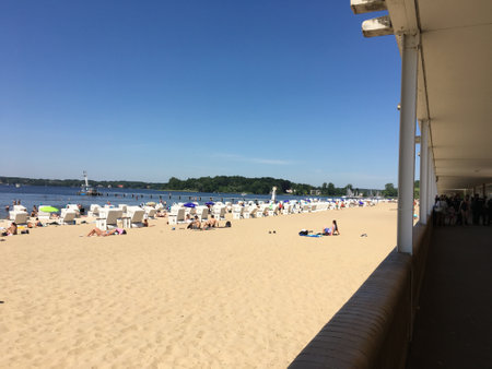 Berlin, Germany - May 29 2018: People enjoying the Hot Weather at Wannsee Beach (Strandbad Wannsee)のeditorial素材