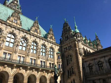 HAMBURG - MARCH 31, 2019: Historic Hamburg Town Hall Courtyardのeditorial素材