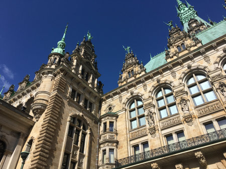 HAMBURG - MARCH 31, 2019: Historic Hamburg Town Hall Courtyardのeditorial素材