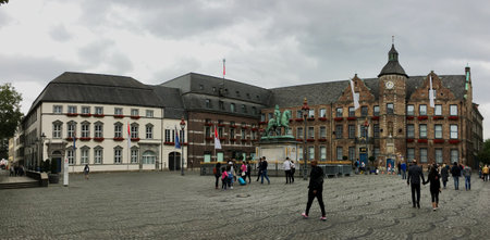 DUSSELDORF, GERMANY - JULY 14, 2019: Old and Historic Townhall / City Hall and monument of Johann Wilhelm II (Jan Wellem)のeditorial素材