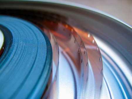 Roll of developed Super 16mm Film Negative on a Bobby in a can. 16mm Film is a popular and...