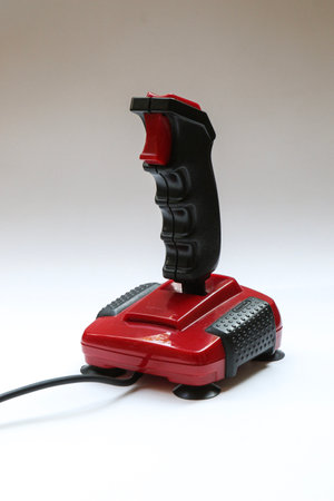 BERLIN - AUGUST 27, 2019: Classic Retro Joystick Quick Shot II from the Eighties on white. It was very popular with Commodore Amiga and C64 Gaming Computersのeditorial素材
