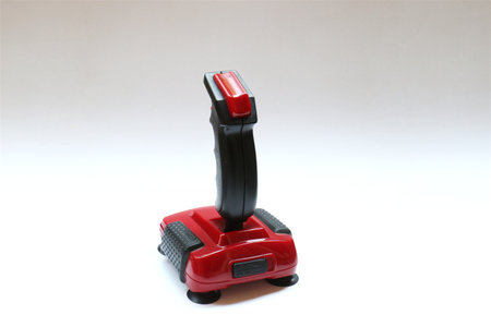 BERLIN - AUGUST 27, 2019: Classic Retro Joystick Quick Shot II from the Eighties on white. It was very popular with Commodore Amiga and C64 Gaming Computersのeditorial素材