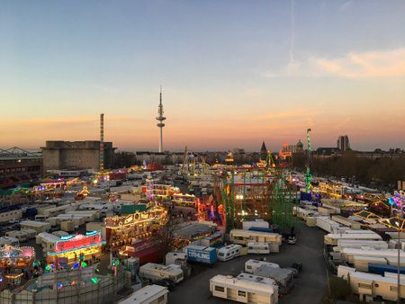 HAMBURG - March 27, 2017: Wide Bird's Eye View of Large Fun Fairのeditorial素材