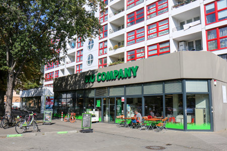 BERLIN, GERMANY - SEPTEMBER 11, 2019: Shopfront of Organic Supermarket Bio Company in Kreuzberg. It's a large chain selling organic food and promoting healthy and eco-friendly living.のeditorial素材