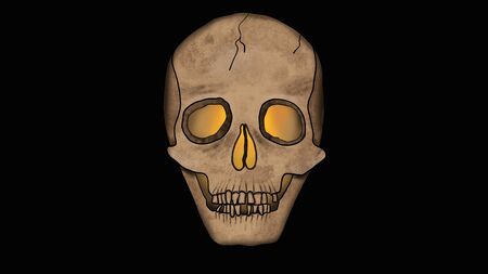 Scary Skull glowing from the inside isolated on Black - Spooky Illustration in Cartoon Style.の写真素材