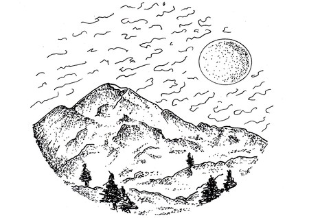 Sketch 12 - Mountain Viewの写真素材