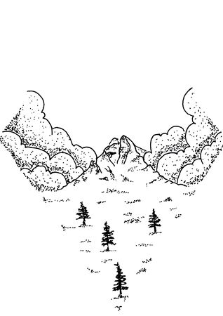 Sketch 20 - Mountain Viewの写真素材