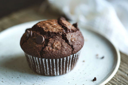 A photo of a chocolate muffin