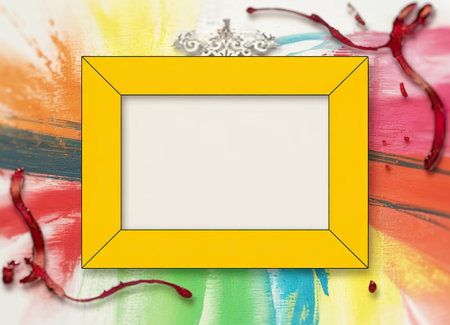 A yellow frame with a blank white canvasの写真素材