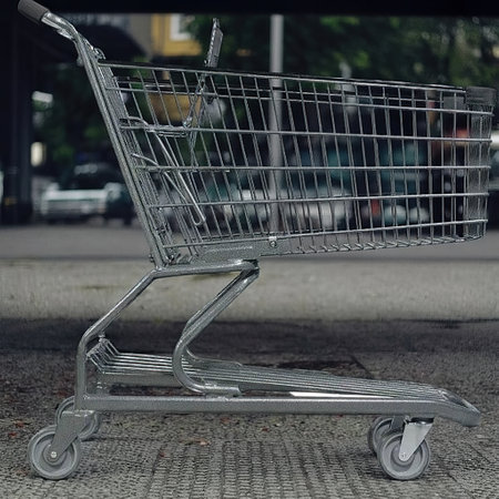 empty metal shopping cartの写真素材