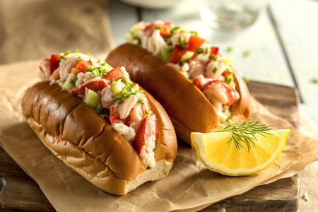 two meticulously crafted lobster rollsの写真素材