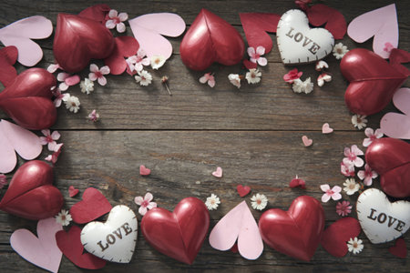 a decorative hearts background with red and pink hearts of various sizes