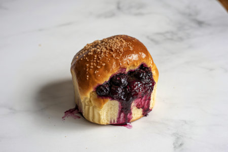 A photograph of a freshly baked brioche bun