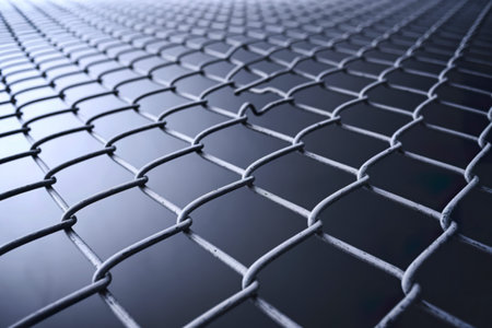a metallic chain-link fence that spans the entire frame