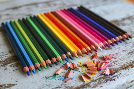 a vibrant collection of colored pencilsの写真素材