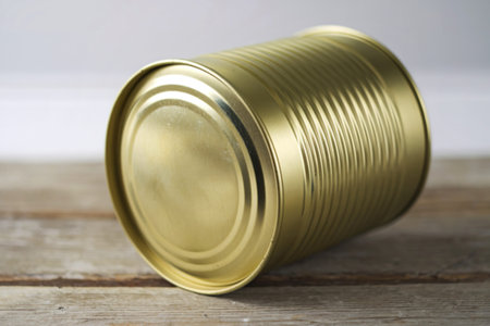A photo of an unopened tin can with a blank edge