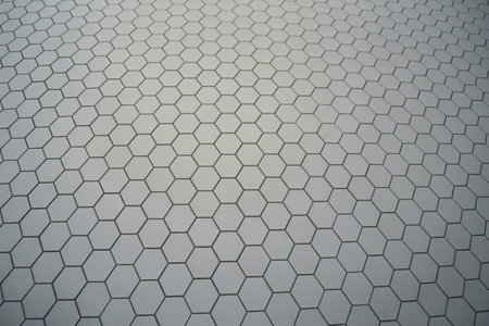 A photo of a three-dimensional art installation made of hexagonal tilesの写真素材