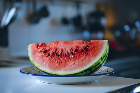 a perfectly ripe watermelonの写真素材