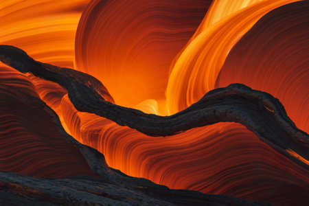 A photo of a dynamic interplay of fiery orange and deep red huesの写真素材