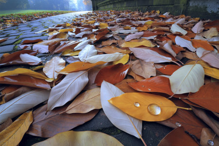 a collection of fallen magnolia leavesの写真素材